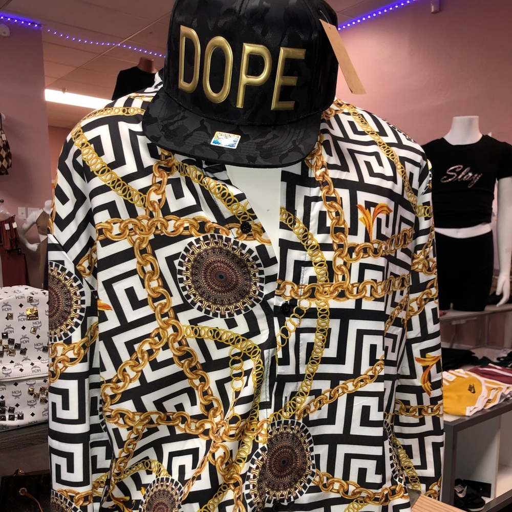 Men Chain Link Button Up Dress Shirt